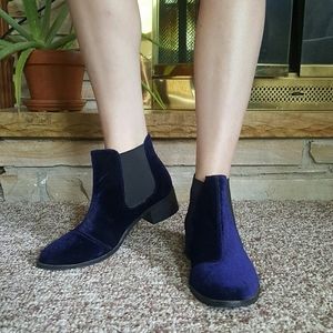 Blue velvet ankle boots